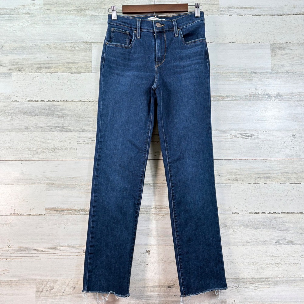Levis 724 High Rise Straight Jeans 26x27‎ Dark Wash Raw Hem 18883-0151 Womens